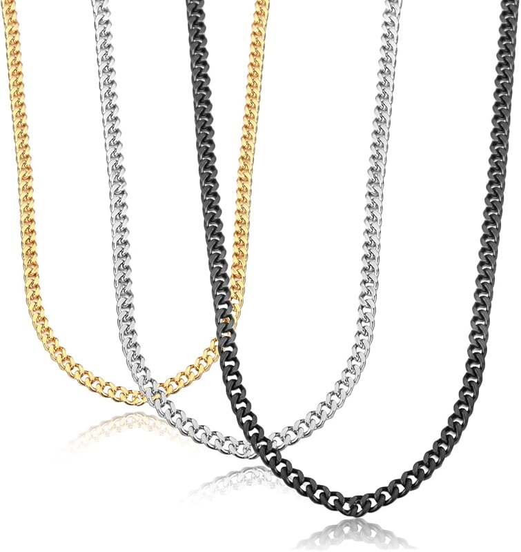 JStyle 3.5mm Cuban Link Chain Necklace in 316L Stainless Steel