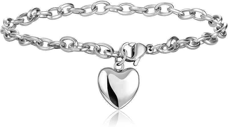 JStyle Women's Heart Charm Bracelet in Stainless Steel