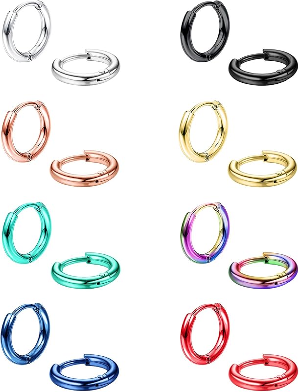 JStyle 8 Pairs 316L Surgical Stainless Steel Small Hoop Earrings