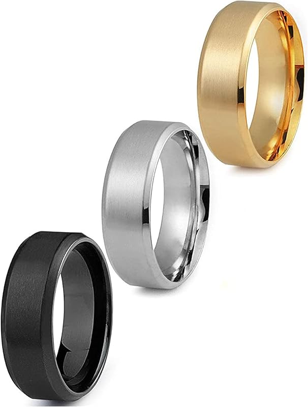 JStyle Stainless Steel Men's Wedding Ring Band 8MM 3 Pcs Set