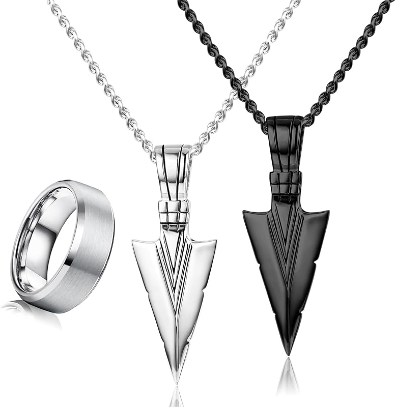 JStyle Men's Ring and Necklace Set in 316L Stainless Steel