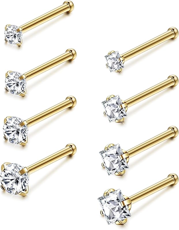 JStyle Hypoallergenic 18G/20G Surgical Steel Nose Rings with CZ